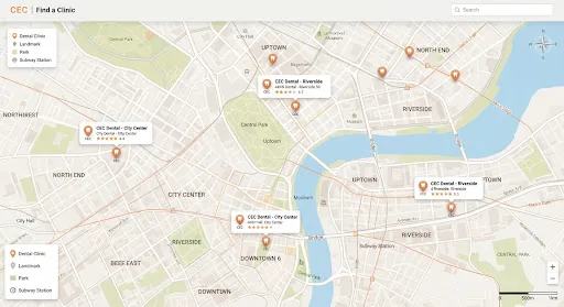 Map placeholder showing ConfiDental branch locations across Egypt