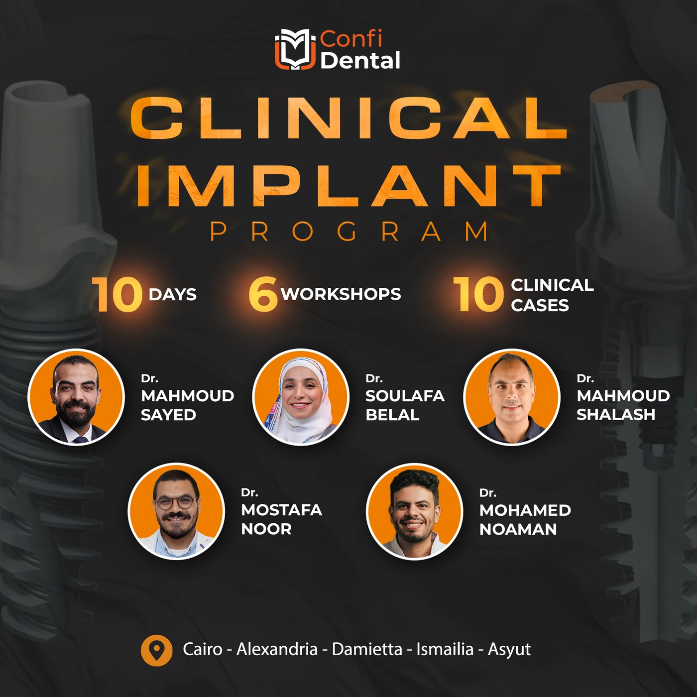 Clinical Implant Program poster showing the five instructors